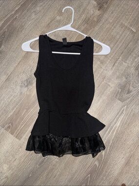 Windsor Black Peplum Tank with Sheer Ruffle Hem